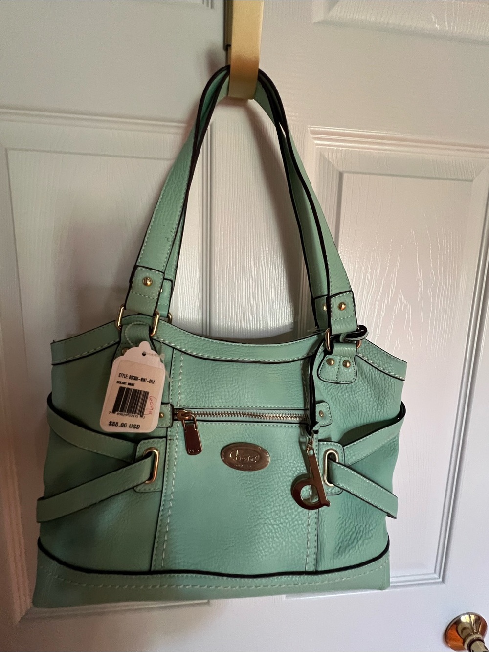 b.o.c. Mint Green Shoulder Tote with Front Zip Pocket